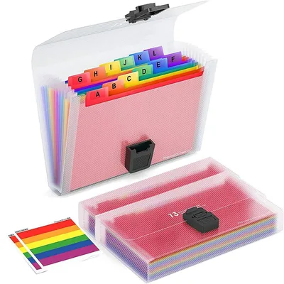 Image de 2 classeurs à onglets A6, 13 compartiments, couleurs arc-en-ciel, en plastique, extensibles et avec étiquettes