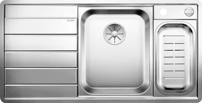 Immagine prodotto di BLANCO Axis III 6 S-IF - Lavello - acciaio inox liscio - 1 vasca e 1/2 - scarico a sinistra - autodrenante - senza sifone - piano in vetro - piattino in acciaio inox