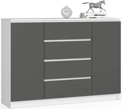 Obrázok produktu pre Komoda 138 cm so 4 zásuvkami a 2 dvierkami, príborník, skriňa, 99 cm vysoká