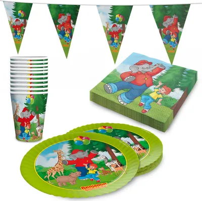 Produktbild von Benjamin Blümchen Partyset 41-teilig – Becher, Teller, Servietten & Wimpel