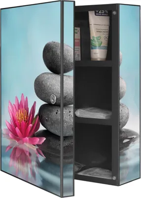 Produktbild von XXL Medizinschrank abschließbar Stahl anthrazit Arzneischrank Lotus Und Steine  Medikamentenschrank 35x46x15cm, Beklebung komplett [BSA1 10818]