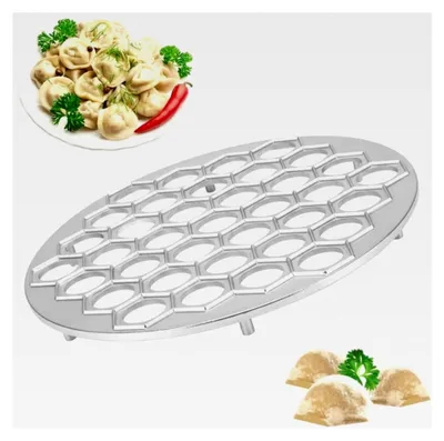 Produktbild von Pelmeni Maker, Teigtaschenformer aus Aluminiumlegierung für 37 Pelmeni, DIY Form für hausgemachte gefüllte Teigtaschen, Pelmeni, Ravioli, Knödel, Geschenke (Silber)