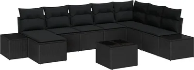 Image de Ensemble de canapés de jardin vidaXL avec coussins, 9 pièces, en polyrotin