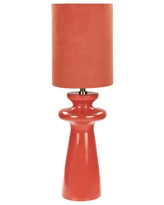 Produktbild von BELIANI Tischlampe Rot Keramik 61 cm Stoffschirm Kunstwildleder Trommelform Kabel mit Schalter Modern Schlaf- u. Wohnzimmer Beleuchtung