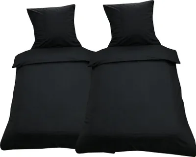 Produktbild von 4 teilige Uni Bettwäsche 135 x 200 cm schwarz Einfarbig Renforce Baumwolle