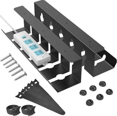 Produktbild von Famanu Kabelkanal Set von 2 - Kabelhalter für Kabelmanagement - Kabelbox 40 x 10 x 10 cm (schwarz)
