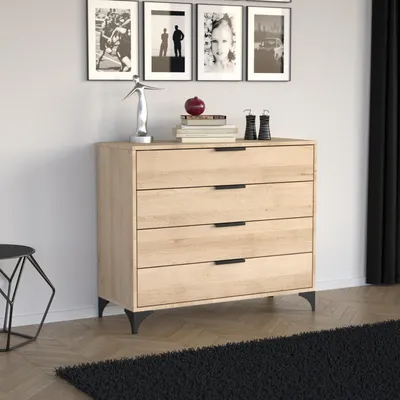 Produktbild von BEAUTYSOFA Kommode Home 80 cm Artisan, modernes Sideboard mit 4 Schubladen, Anrichte für Wohnzimmer, Schlafzimmer & Flur mit Griffen und Metallbeinen