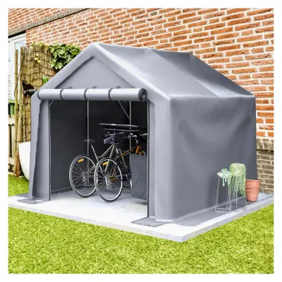 Produktbild von Garagenzelt 244x241x217 cm, wasserdichter Geräteschuppen XXL, große Fahrradgarage mit Rolltor und PE-Plane, grau