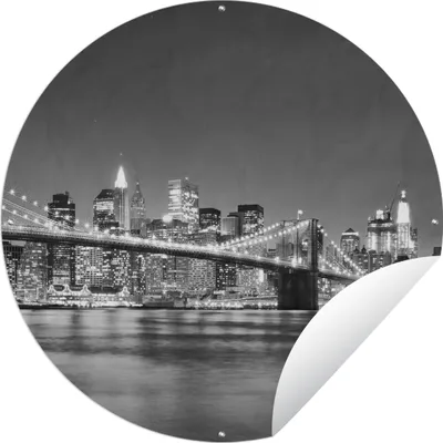 Produktbild von MuchoWow® Gartenposter Outdoor-Poster Rund New York - Brücke - Brooklyn - Schwarz und weiß - Architektur Ø 60 cm Gartendeko Rundes Poster draußen