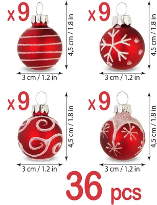 Obrázek produktu pro BRUBAKER 36dílná sada vánočních ozdob s 3 cm baňkami na stromeček - Ručně zdobené mini ozdoby na stromeček, červené