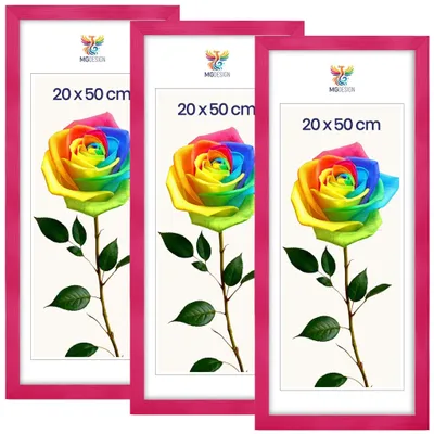 Produktbild von MG Design 3er Set Bilderrahmen 20 x 50 cm - Posterrahmen mit Rosa Echtholzrahmen und bruchsicherem Acrylglas, Hoch & Quer mit stabiler Wandaufhängung