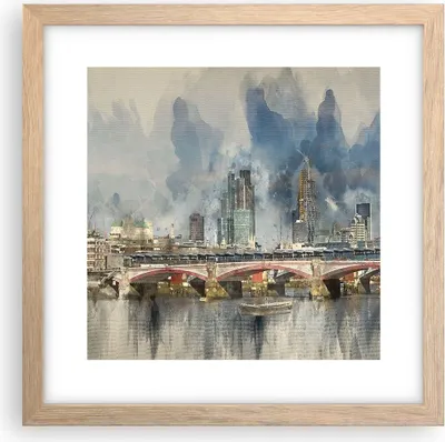Produktbild von Gerahmtes Poster - Rahmen in heller Eiche - London Aquarell Panorama - 30x30 cm - Wand Bild - Wanddeko - Wandbilder - Kunstposter - Wandposter - Bilderrahmen - Bilder - Kunstdruck - P2NAC30x30-4594
