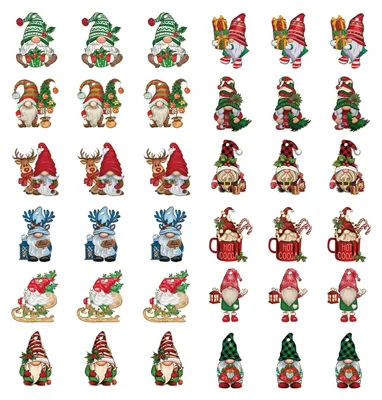 36 Holz-Weihnachtsbaum-Anhänger, Weihnachtsmann & Wichtel