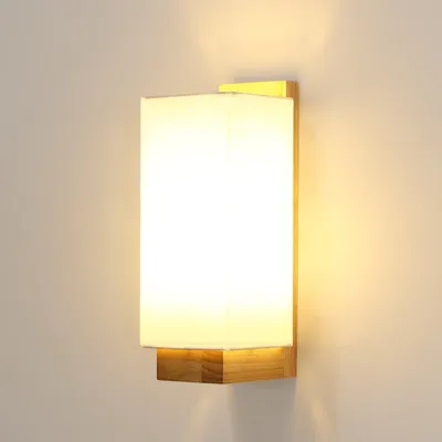 Zdjęcie produktu dla Lampa ścienna Toolight, drewniana, do wnętrz, gwint E27, z abażurem z tkaniny, nowoczesna, w stylu boho, idealna do salonu, sypialni, przedpokoju, prostokątna (bez żarówki)