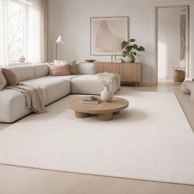 Produktbild von Hochflor Velours Teppich Luna Weiss, Größe:300x300 cm, KI-generiertes Bild