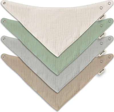 Produktbild von Musselin Halstücher Set 4 Stück Größe M Dreieckstücher Spucktücher Baumwolle Lätzchen Baby und Kleinkind