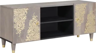 Produktbild von "Schlussverkauf" TV-Schränk hochwertigem - TV-Lowboard - Max. Gewicht: 60 kg - mit Regal Grau 105x33x46 cm Massivholz Mango  C14627