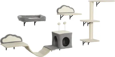 Produktbild von Wandmontiertes Kratzbaum-Set, Sisalkratzflächen, 4 Teile, für 1-3 Katzen, Beige
