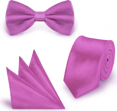 Produktbild von SET Krawatte Fliege Einstecktuch Helllila einfarbig uni aus Polyester