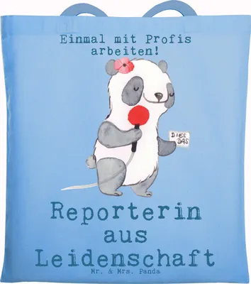 Produktbild von Mr. & Mrs. Panda Schultasche Reporterin Leidenschaft - Sky Blue - Geschenk, Laptoptasche, Shopping Tasche, Jutetasche, Tote Bag, totebag