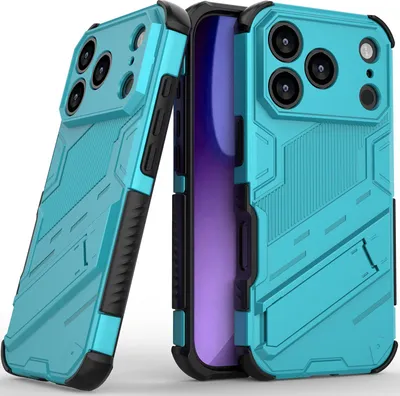 Produktbild von Armor Hülle für iPhone 17 Pro Hybrid PC TPU Bumper Stoßfestes Schutzhülle mit Standfunktion Blau