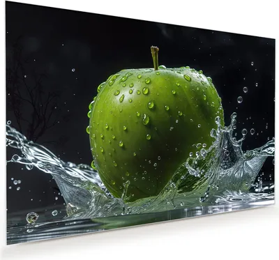 Produktbild von Glasbild 90x60cm in XXL für Wohnzimmer, Schlafzimmer Motiv Apfel im Wasser