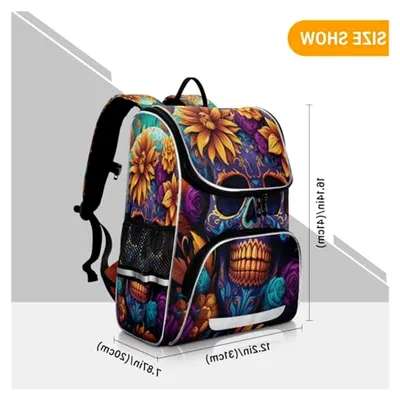 Produktbild von Lila Totenkopf Büchertasche, Rucksack für Studenten, große Tasche für Kinder
