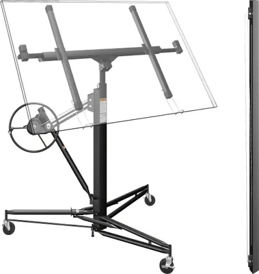 Produktbild von Wiltec SET XXL Plattenheber bis max. 68 kg + 140 cm Verlängerung, Höhe 140-465 cm, max. Breite 2,90 m, Montagehilfe für Trockenbau, Paneelheber mit 3 Rädern, schwarz