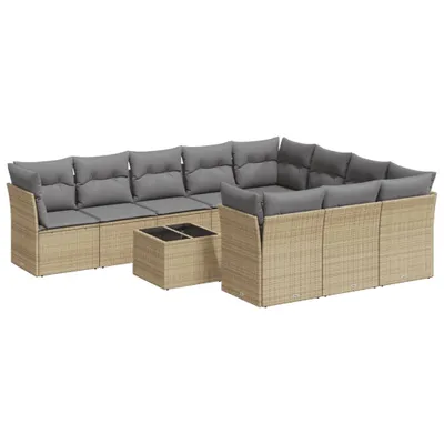 Produktbild von vidaXL 11-tlg. Garten-Sofagarnitur mit Kissen Beige Poly Rattan