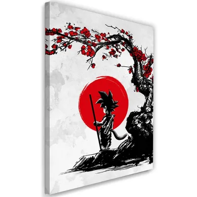 Image de Toile goku et la lune rouge anime 40x60 cm Feeby rouge tableau mural prêt à accrocher