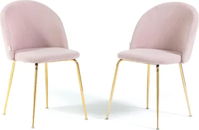 Immagine prodotto di Set di 2 sedie da pranzo imbottite in velluto a coste, gambe in metallo, design elegante per cucina, sala da pranzo, bar e ristoranti - SARA - Rosa chiaro/oro