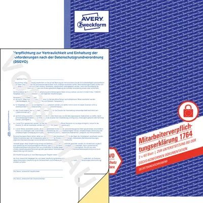 Produktbild von Avery Zweckform 1764, Mitarbeiterverpflichtung, A4, selbstdurchschreibend, 2x40 Blatt