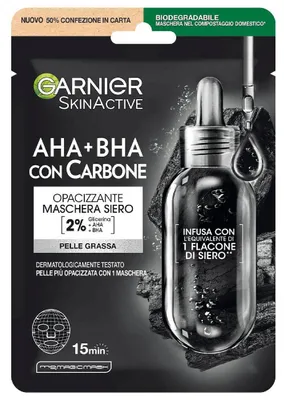 Produktbild von Garnier Pure Charcoal Stoffmaske, feuchtigkeitsspendend für normale oder Mischhaut, 28 g, 4 Stück