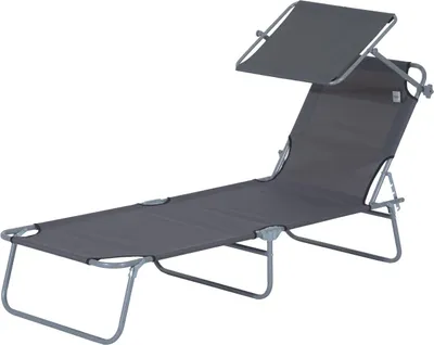 Produktbild von Sonnenliege klappbar Gartenliege mit Sonnenschutz Wellnessliege mit 4-Fach verstellbare Rš¹ckenlehne Strandliege bis 120kg belastbar fš¹r Garten, Balkon und Pool geeignet, 6 Farben(Grau )