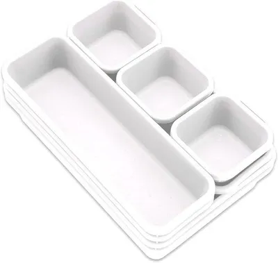 Produktbild von 8-teilige Set aus Plastik-Organisatoren Geschäftliche Organisatoren geeignet für Küche, Schreibtisch, Kosmetik, Kleidung, Schmuck, Handwerk und Badzimmerorganisation Weiss
