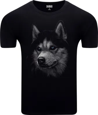 Produktbild von Diarbo Herren T-Shirt mit Tierliebhaber Druck Husky Kopf Schwarz Gr.M