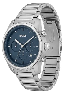 Productafbeelding van Hugo Boss Trace herenhorloge, chronograaf, zilverkleurig, blauw, modelnummer HB1514007