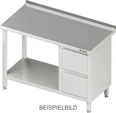 Obrázek produktu pro Pracovní stůl se spodní policí, 900x700x850 mm, se 2 zásuvkami vlevo, bez podstavce, svařovaný