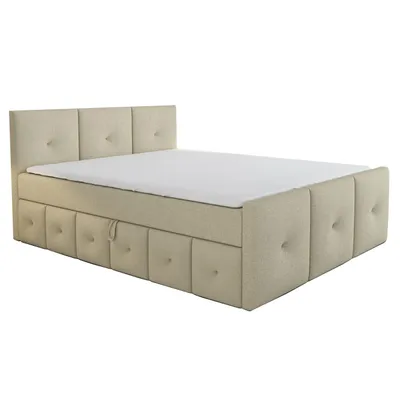Produktbild von Boxspringbett BOE 180x200 mit Bettkasten, Topper und gepolstertem Kopfteil. Farbe: Beige