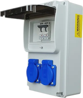 Produktbild von Stromverteiler 230V - 2X Schuko Steckdose mit Schalter - Steckdosenverteiler mit 2X Leistungsschalter C 16A - Verdrahtet, Baustromverteiler Indoor/Outdoor-Bereich IP44