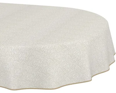 Produktbild von Tischdecke 140x280cm Oval Beige abwaschbar Barcelona Stoff Hochwertig Blätter Natur Boho mit Saumkante