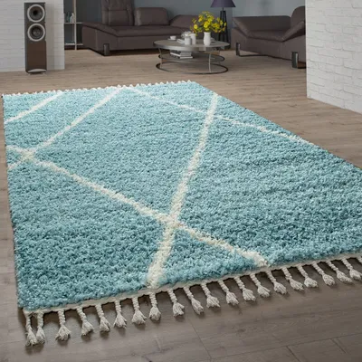 Produktbild von Shaggy Teppich Wohnzimmer Hochflor Rauten Muster Skandi Design Grösse 60x100 cm