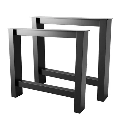 Two black metal table legs are shown against a white background.