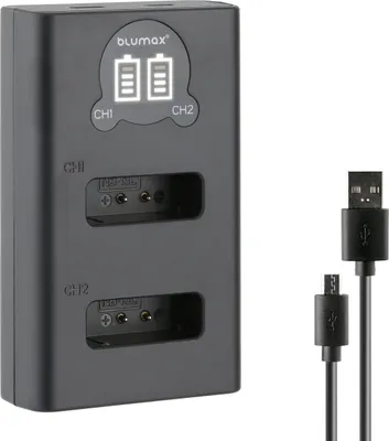 Produktbild von Blumax Dual LCD Ladegerät | für Canon NB-13L Laden über USB-C oder Micro-USB