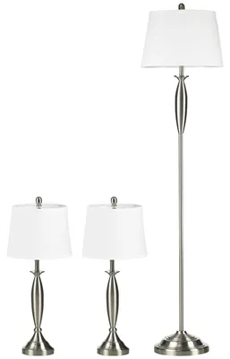 Produktbild von HOMCOM 3-teiliges Leuchten-Set inkl.1 Stehleuchte, 2 Tischleuchte, Silber+Weiß