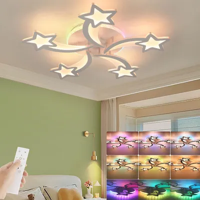 Produktbild von 54W LED Deckenleuchte mit RGB Farbwechsel Lamp, Dimmbar mit Fernbedienung, Modern Sternform Deckenlampe für Schlafzimmer Kinderzimmer Wohnzimmer
