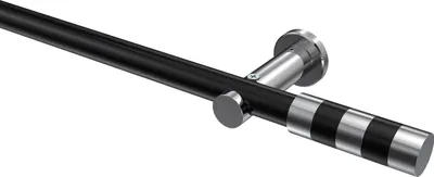 Produktbild von Interdeco Gardinenstange / Vorhangstange Schwarz / Chrom, Typ Platon Mavell (Zylinder Bicolor) ohne Ringe, 20 mm Ø 1-läufig, 240 cm