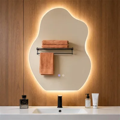 Immagine prodotto di ZMH Specchio da bagno asimmetrico a LED 60x80 cm Specchio da parete per bagno con interruttore a sfioramento e funzione antiappannamento Specchio luminoso dimmerabile 3000K 6500K