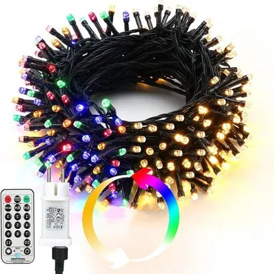 Produktbild von Weihnachtslichterkette für draußen - 25 m - 200 LEDs - warm weiß und farbenfroh - dimmbar - 11 Modi - 3 Timer - wasserdichter Stromlicht mit Fernbedienung - für Weihnachtspyramide - Innen - Hochzeit - Feier.