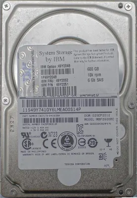 Imagen del producto de Toshiba MBF2600RC, Serial Attached SCSI (SAS), 600 GB, 6,35 cm (2,5"), 4,5W, rango de temperatura de funcionamiento: 5 - 55 °C, rango de temperatura de almacenamiento: -40 - 70 °C